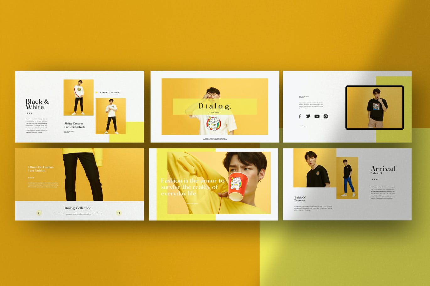 时尚清新潮流的黄色配色powerpoint幻灯片演示模板（pptx）