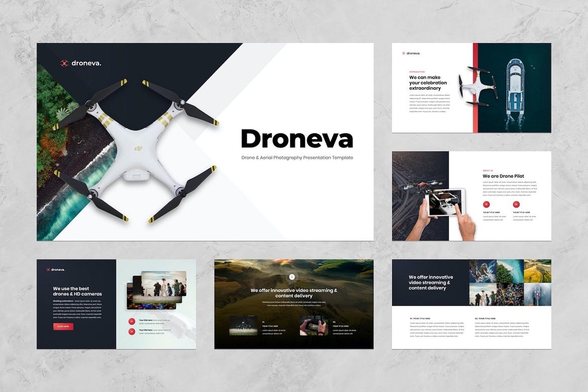 时尚高端简约度用途无人机powerpoint幻灯片演示模板（pptx）