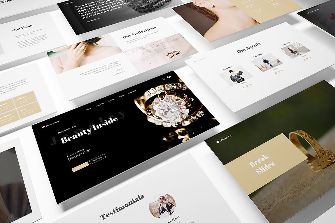 时尚高端优雅结婚婚礼珠宝店powerpoint幻灯片演示模板（pptx）