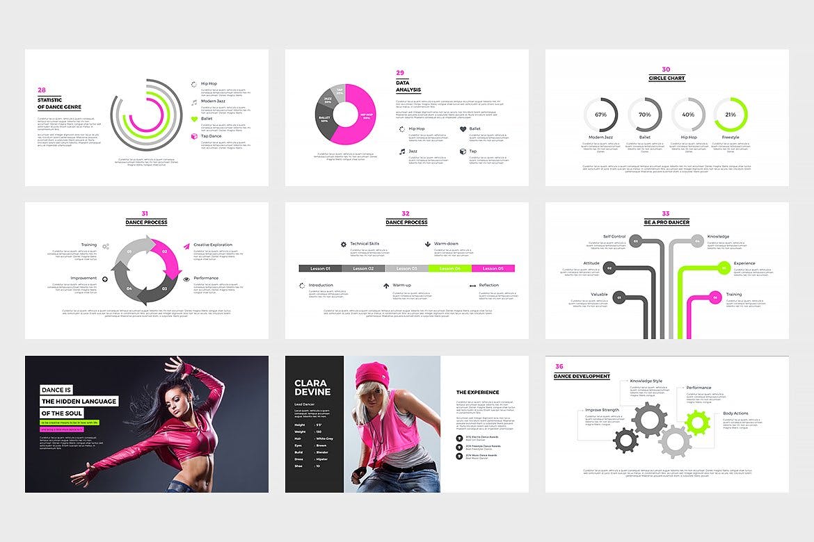 热门舞蹈课程PPT模板下载(PPTX)