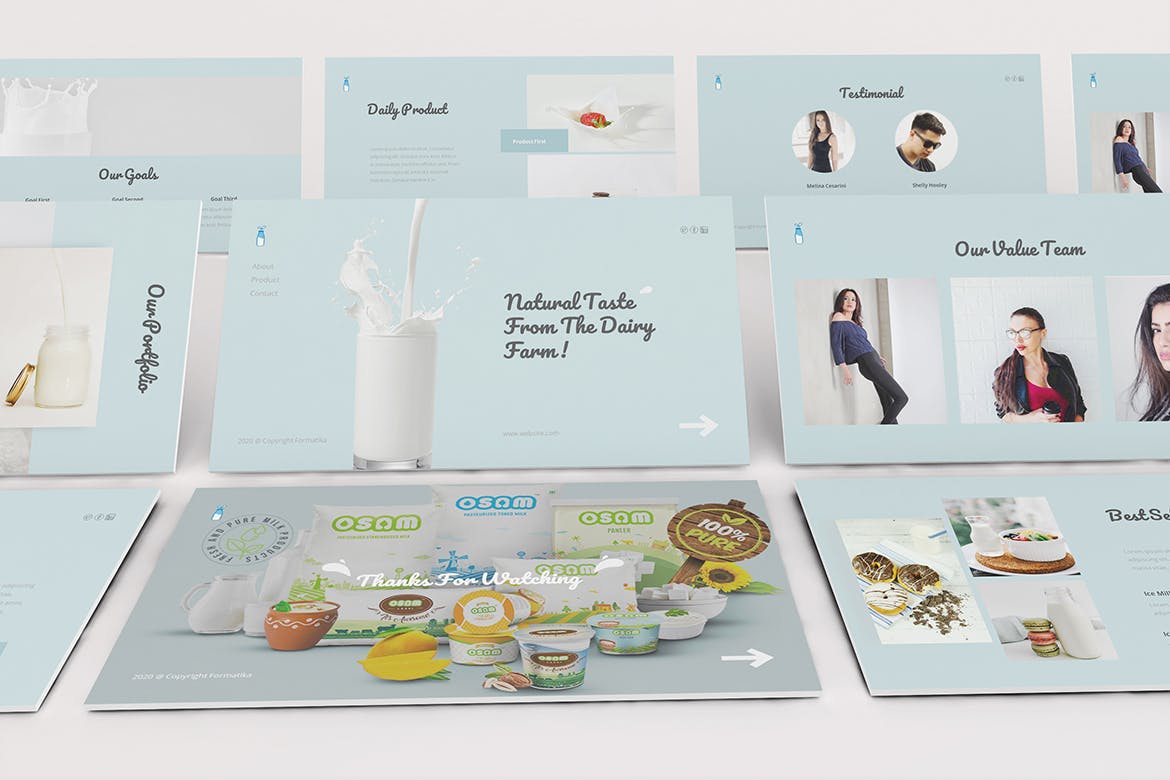 清新淡雅风格的牛奶工厂介绍PPT模板下载[PPTX]