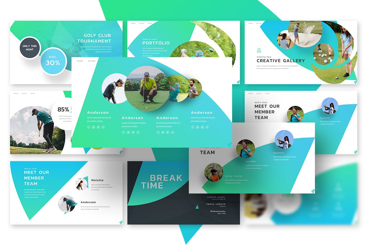 时尚高端高尔夫运动几何图形powerpoint幻灯片演示模板（pptx）