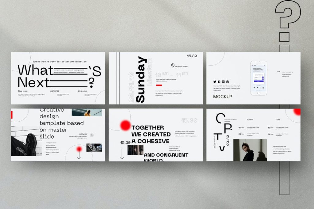 PPT模板 | 独特几何元素点线面现代风格时尚界杂志圈运动品牌拼贴Google幻灯片模板