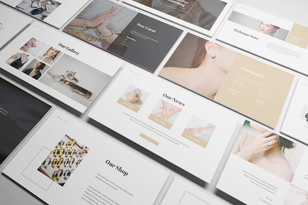 时尚高端优雅结婚婚礼珠宝店powerpoint幻灯片演示模板（pptx）