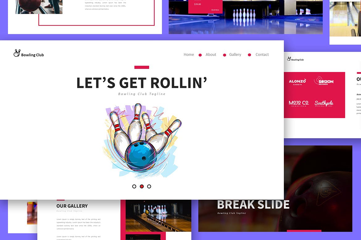 时尚高端简约保龄球馆运动powerpoint幻灯片演示模板（pptx）