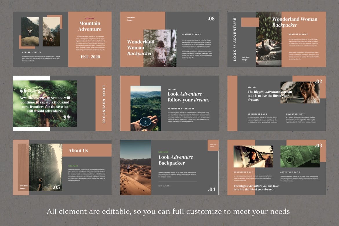 背包客-户外项目兴趣内容介绍的PPT模板(PPTX)