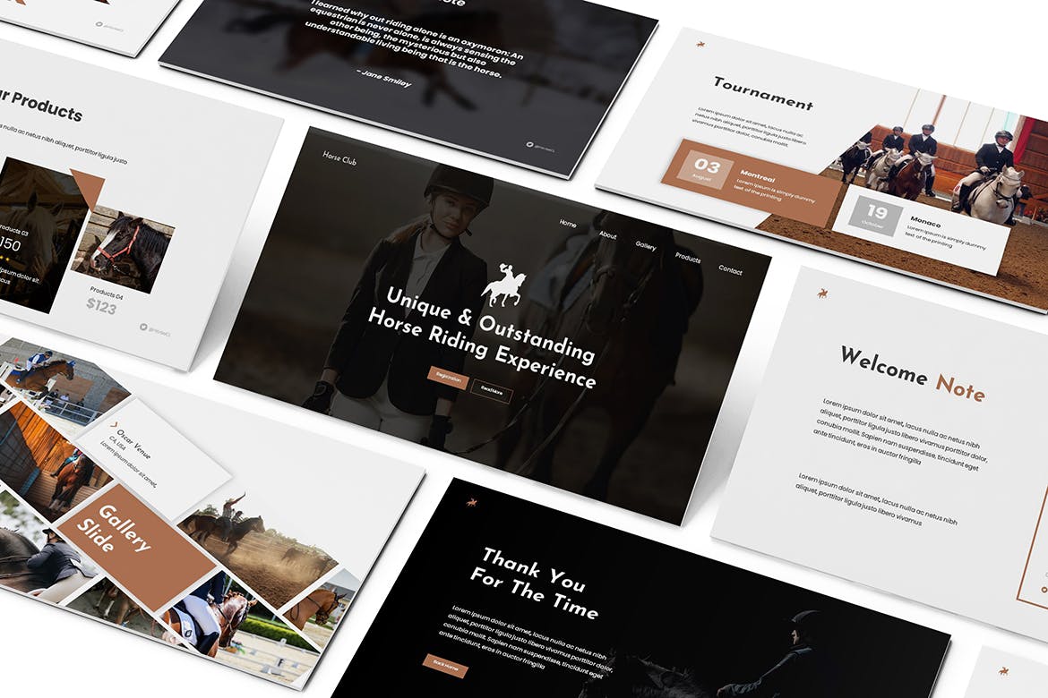 时尚高端优雅马术powerpoint幻灯片演示模板（pptx）