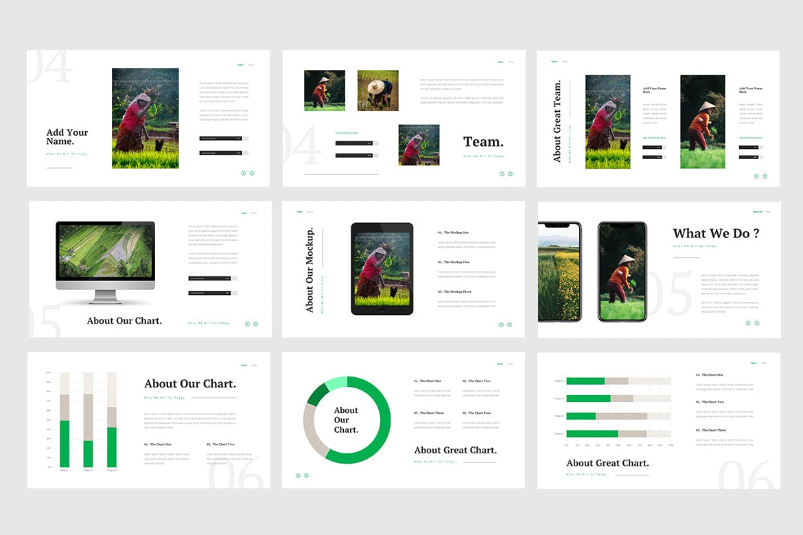 简约时尚优雅健康绿色生态农业展示powerpoint幻灯片演示模板(pptx)