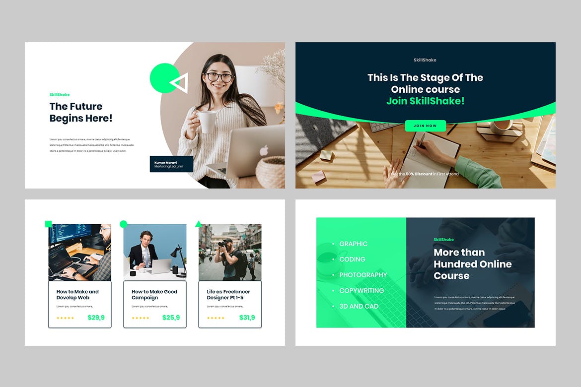 高品质的在线教育网络授课Google Slides谷歌幻灯片演示模板（pptx）