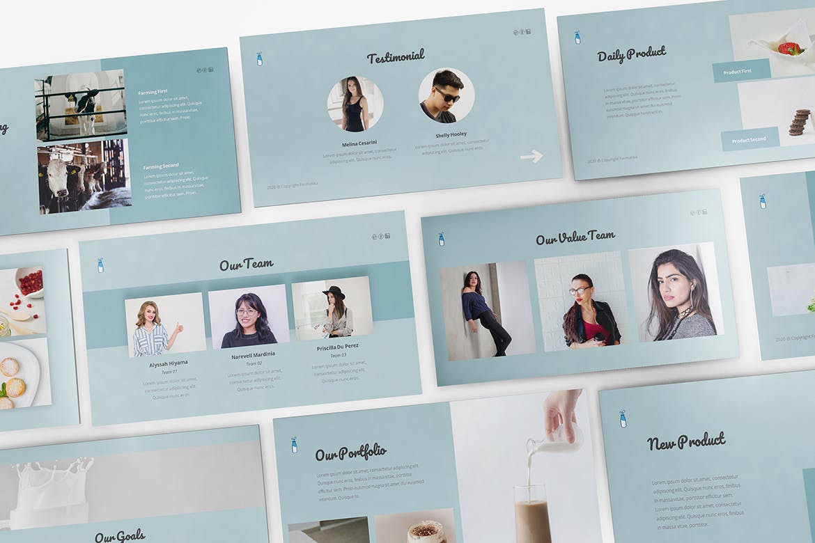 清新淡雅风格的牛奶工厂介绍PPT模板下载[PPTX]