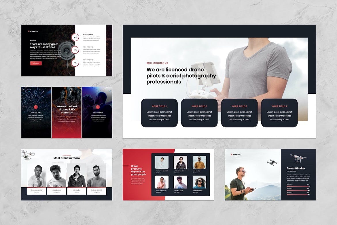 时尚高端简约度用途无人机powerpoint幻灯片演示模板（pptx）