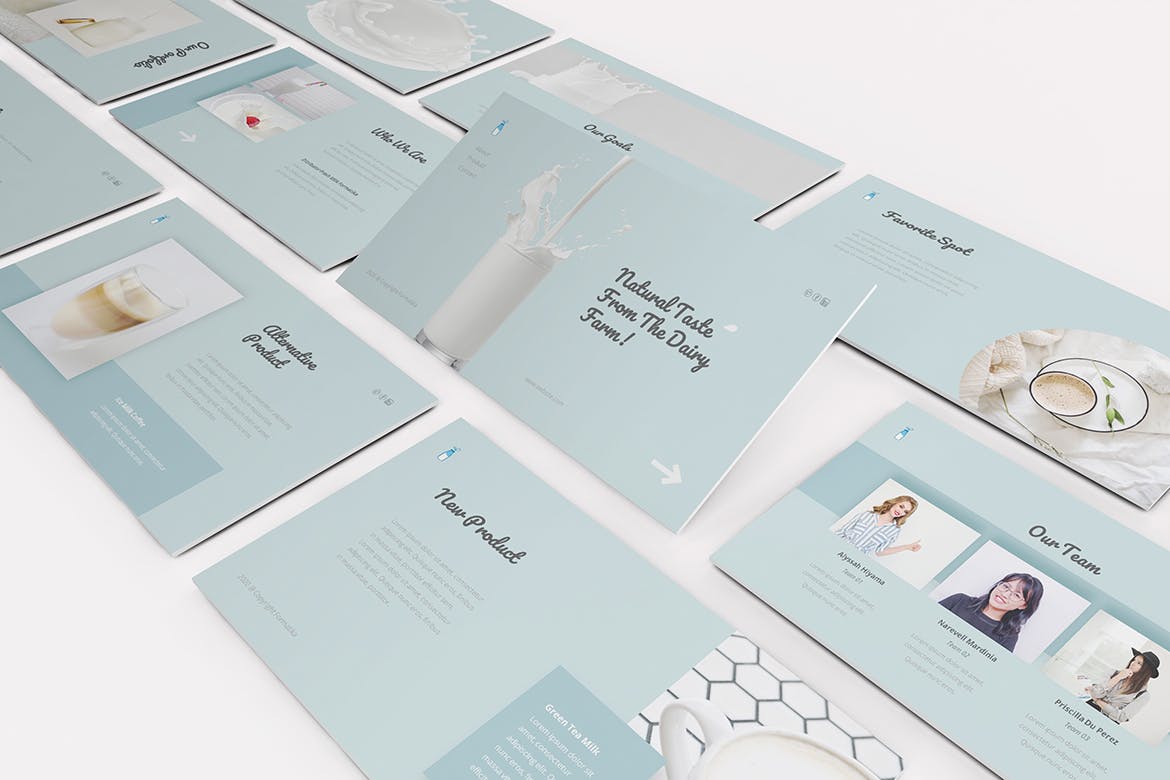 清新淡雅风格的牛奶工厂介绍PPT模板下载[PPTX]