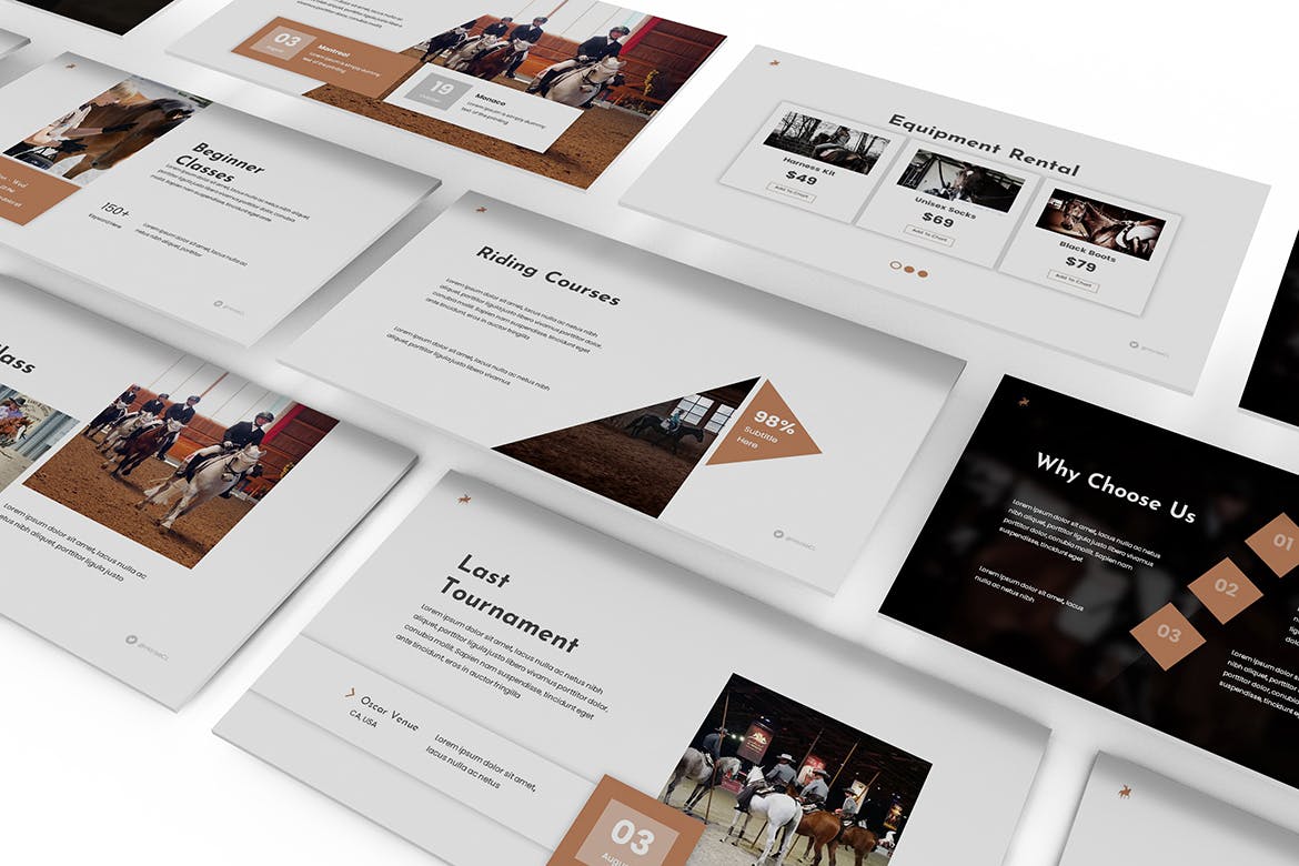 时尚高端优雅马术powerpoint幻灯片演示模板（pptx）