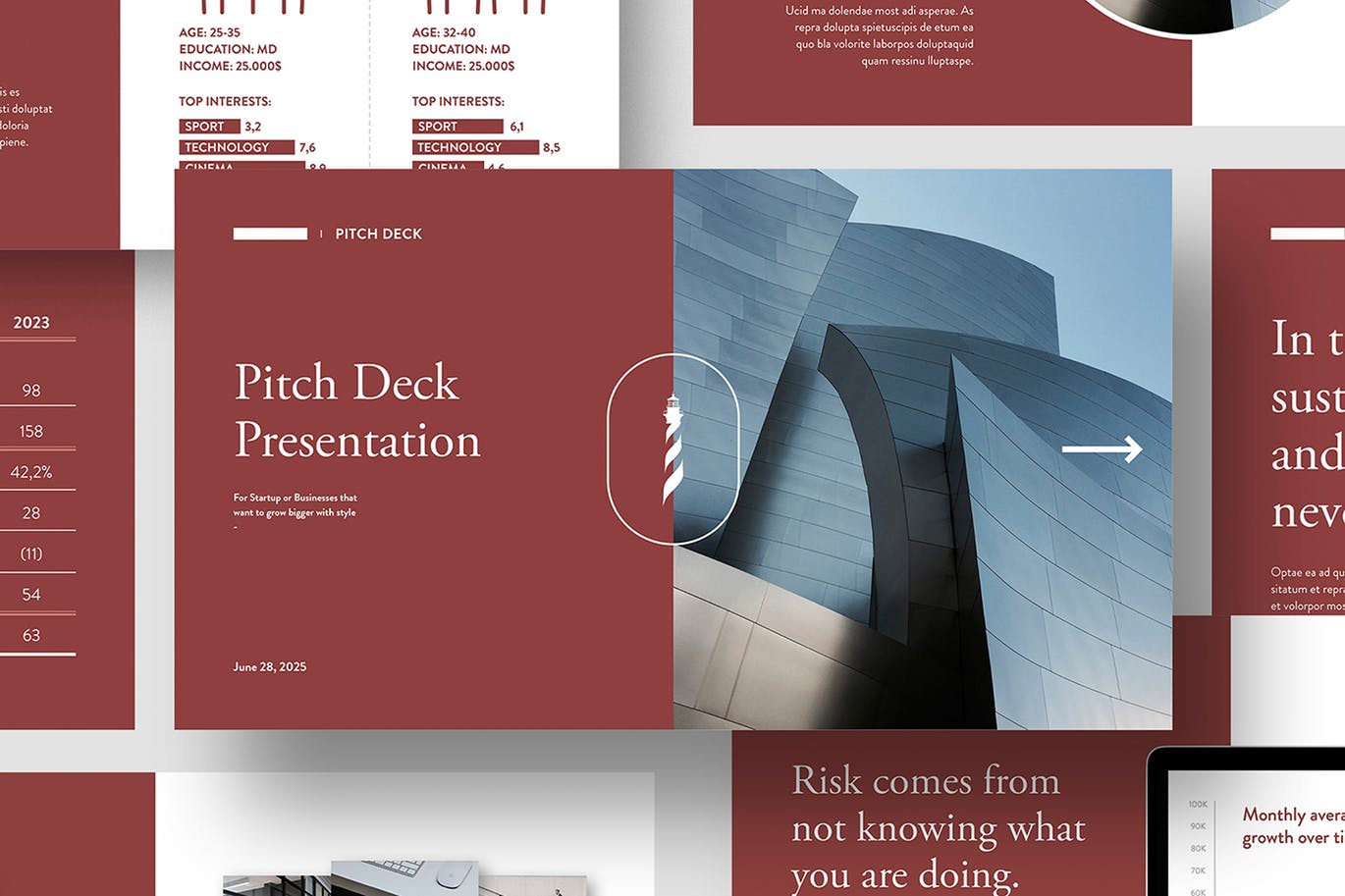 高端设计感强的幻灯片演示文稿 (PPTX,PSD,indd)