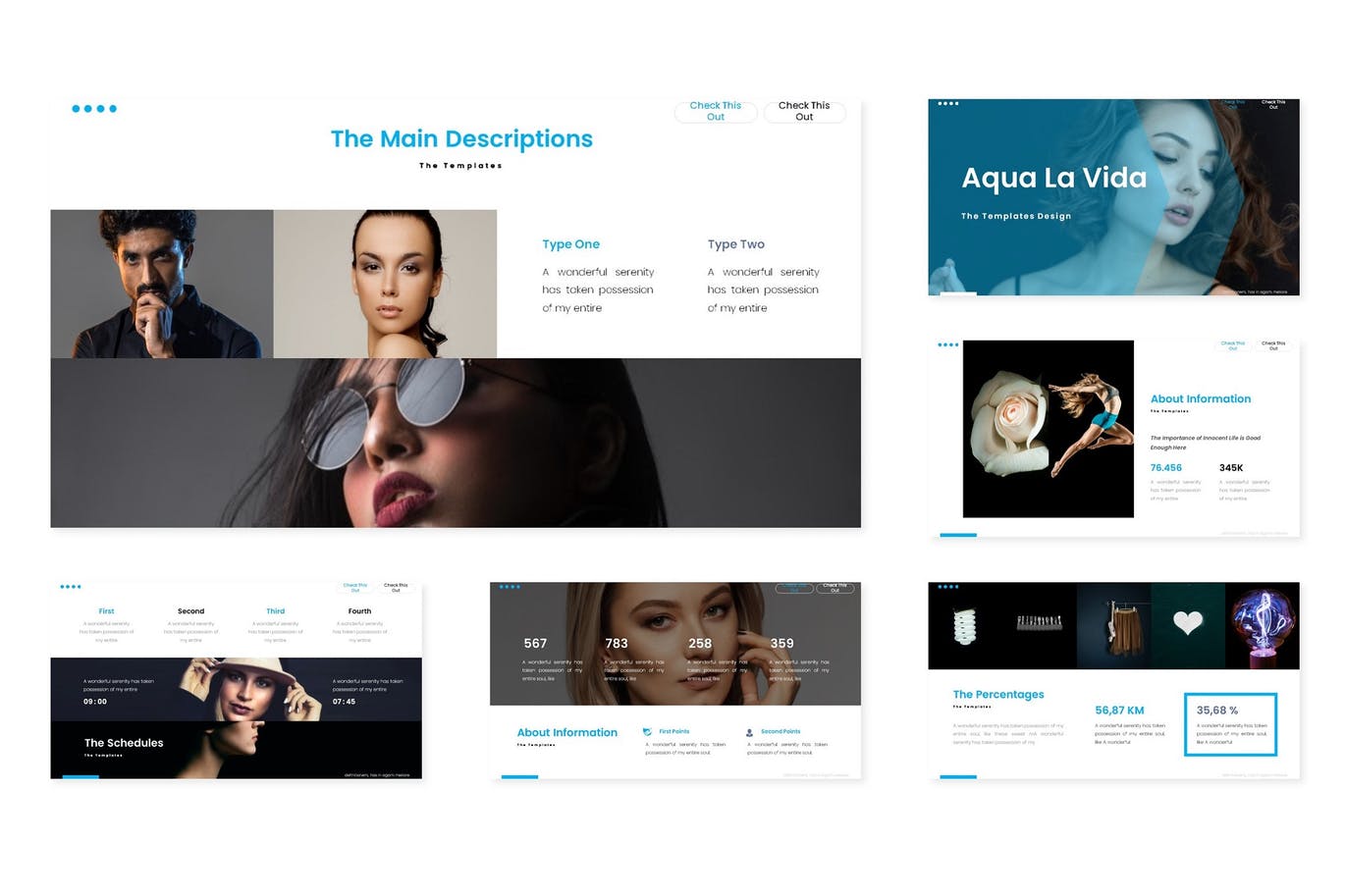 时尚高端简约清新蓝色配色的高品质powerpoint幻灯片演示模板（pptx）