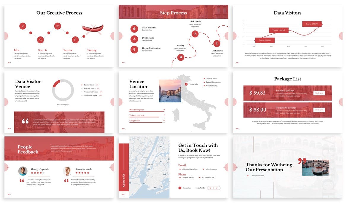 时尚高端简约威尼斯旅游度假风格的多用途powerpoint幻灯片演示模板(pptx)