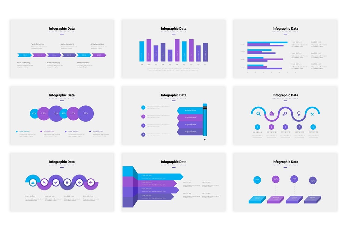 时尚高端清新紫色配色的大数据powerpoint幻灯片演示模板（pptx）