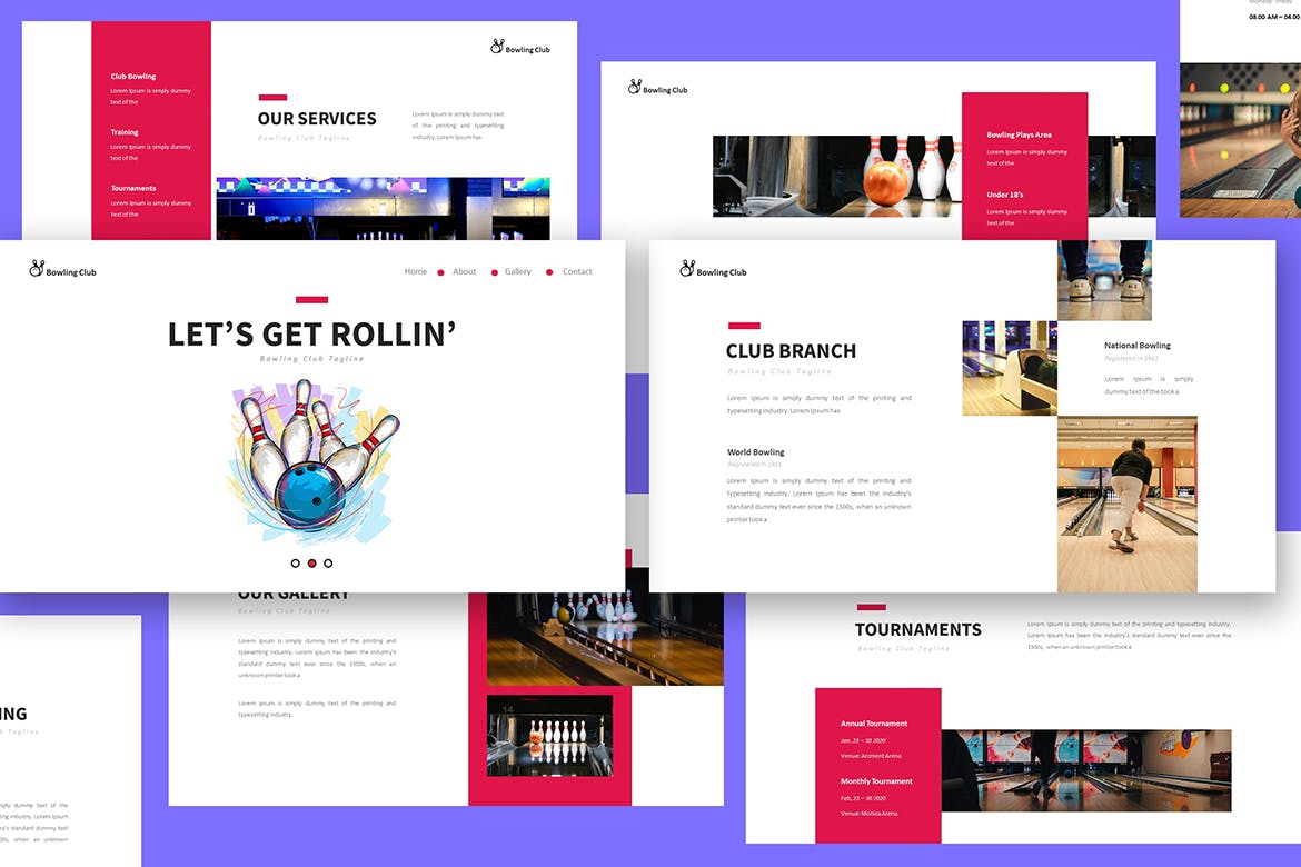 时尚高端简约保龄球馆运动powerpoint幻灯片演示模板（pptx）