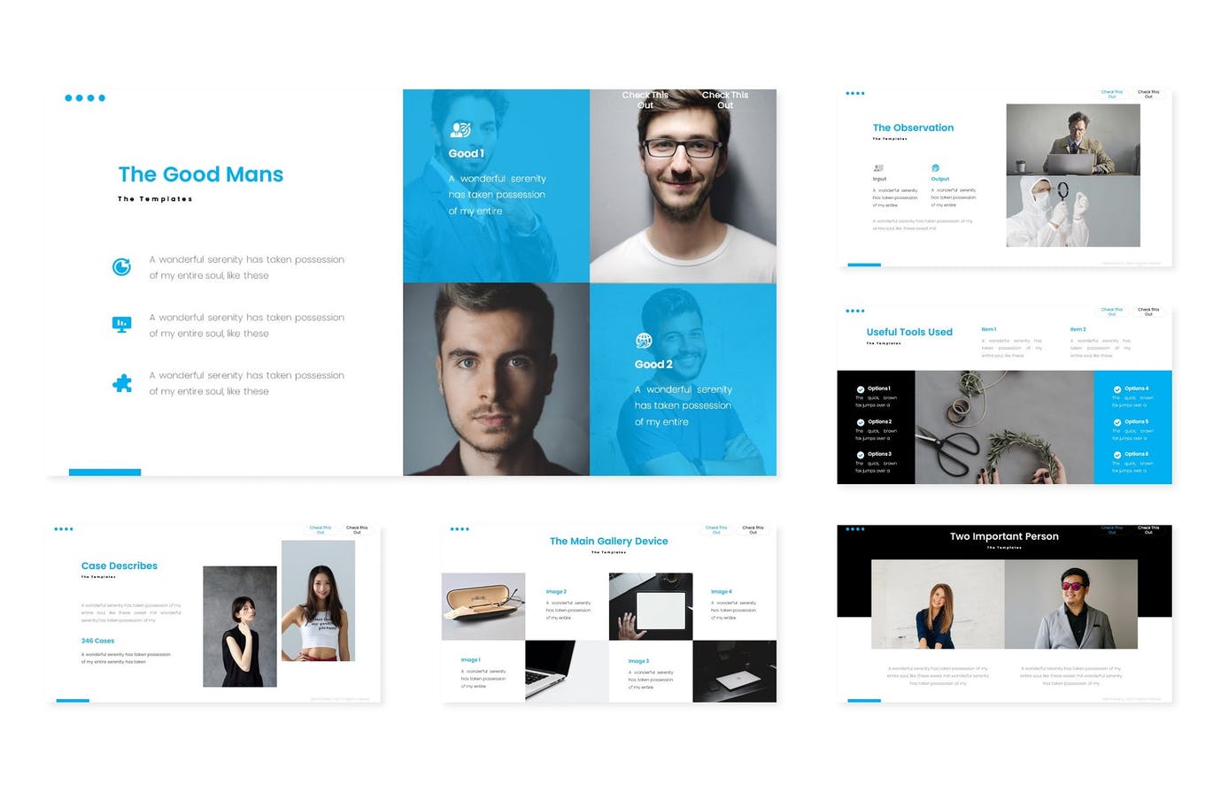 时尚高端简约清新蓝色配色的高品质powerpoint幻灯片演示模板（pptx）