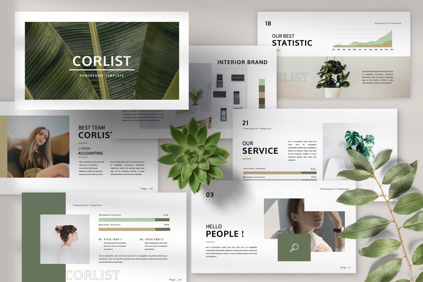 优雅时尚高端清新简约多用途的高品质powerpoint幻灯片演示模板（pptx）