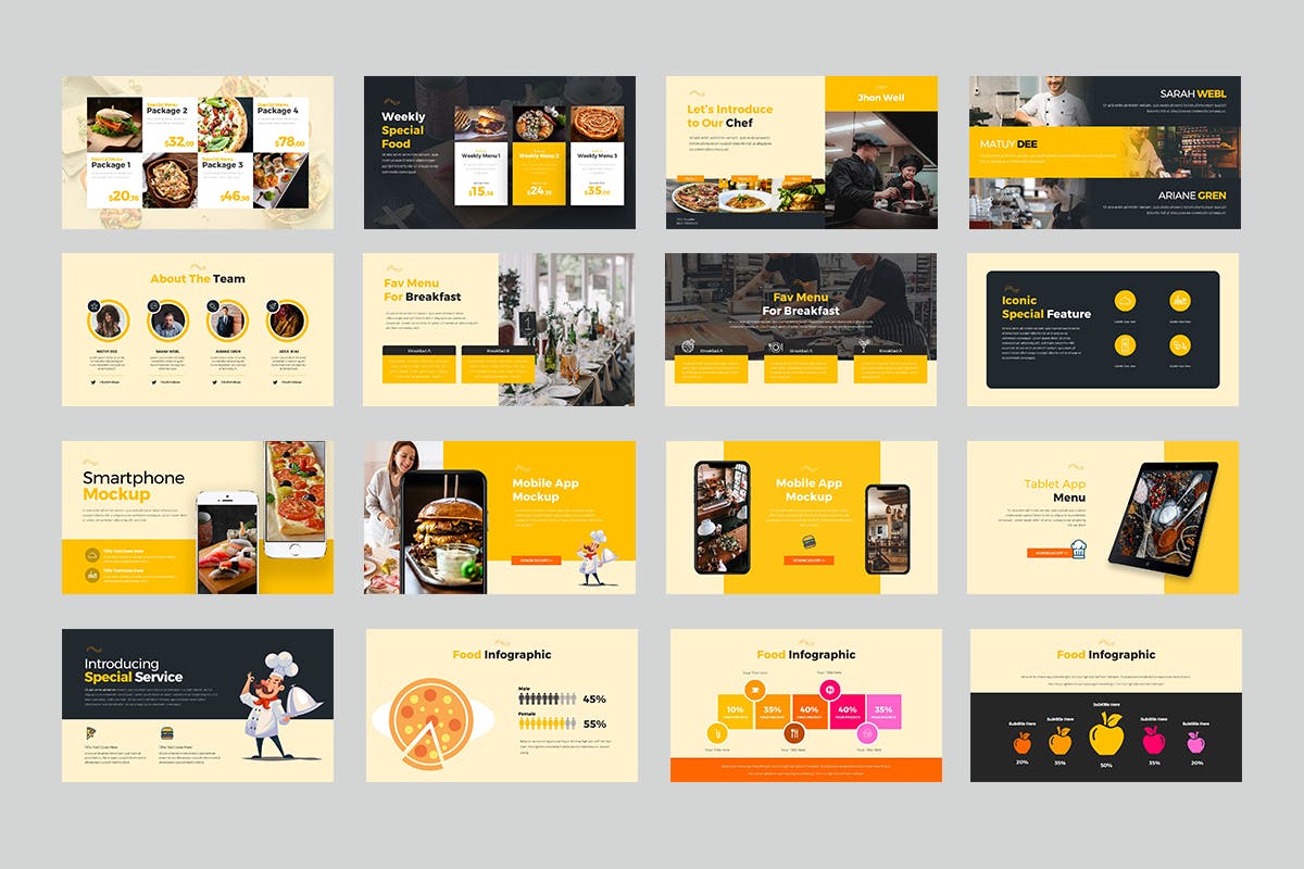 时尚高端专业的餐饮powerpoint幻灯片演示模板(pptx)