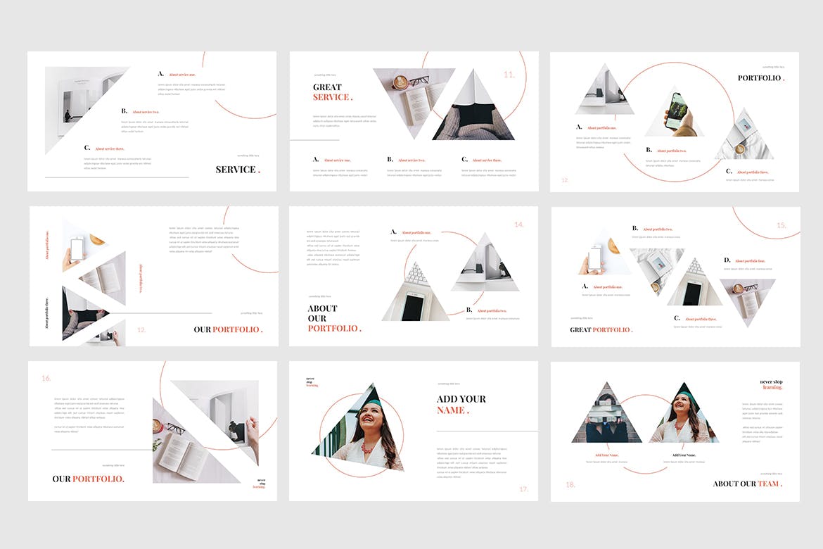 时尚高端简约清新几何图形powerpoint幻灯片演示模板（pptx）