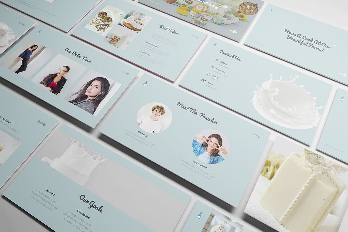 清新淡雅风格的牛奶工厂介绍PPT模板下载[PPTX]