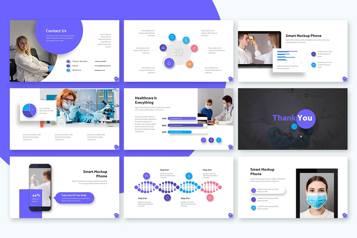 时尚高端简约清新优雅几何图形健康体检医疗powerpoint幻灯片演示模板(pptx)