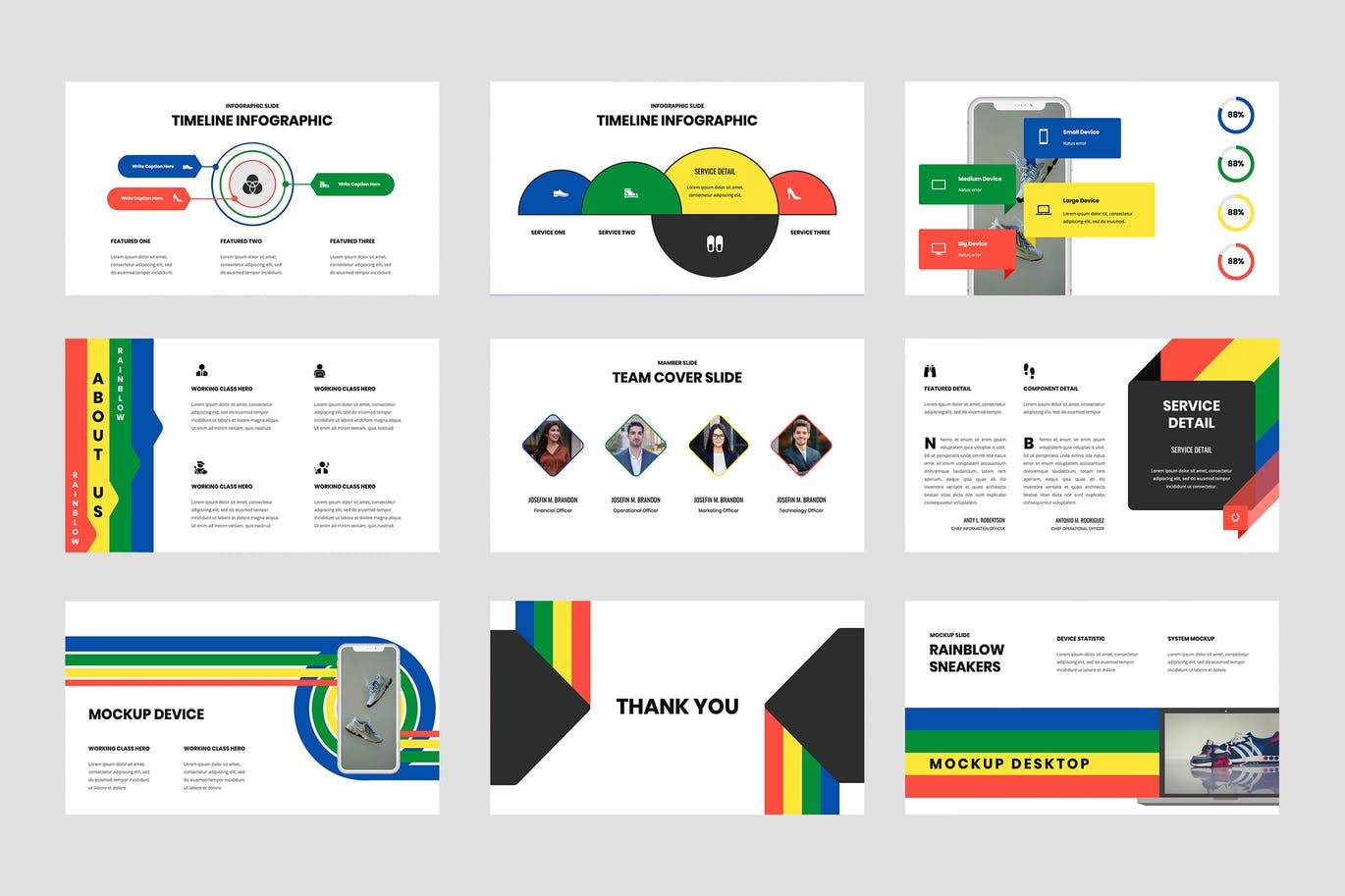 时尚高端简约复古风格七彩彩虹配色powerpoint幻灯片演示模板（pptx）