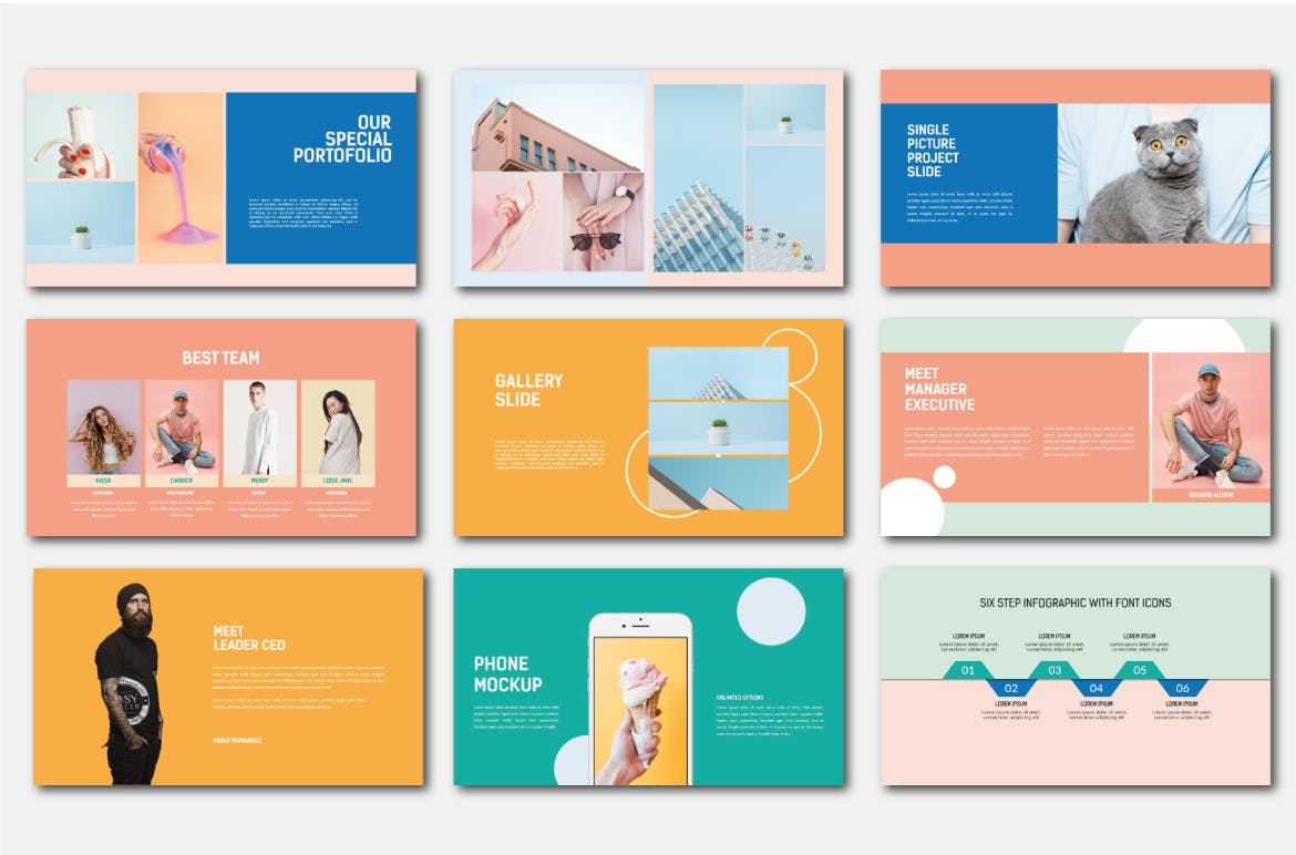 时尚高端清新马克龙配色powerpoint幻灯片演示模板（pptx）