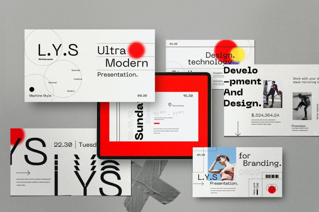 PPT模板 | 独特几何元素点线面现代风格时尚界杂志圈运动品牌拼贴Google幻灯片模板