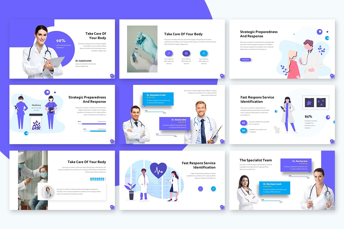时尚高端简约清新优雅几何图形健康体检医疗powerpoint幻灯片演示模板（pptx）