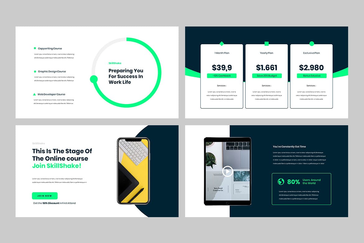 高品质的在线教育网络授课Google Slides谷歌幻灯片演示模板（pptx）