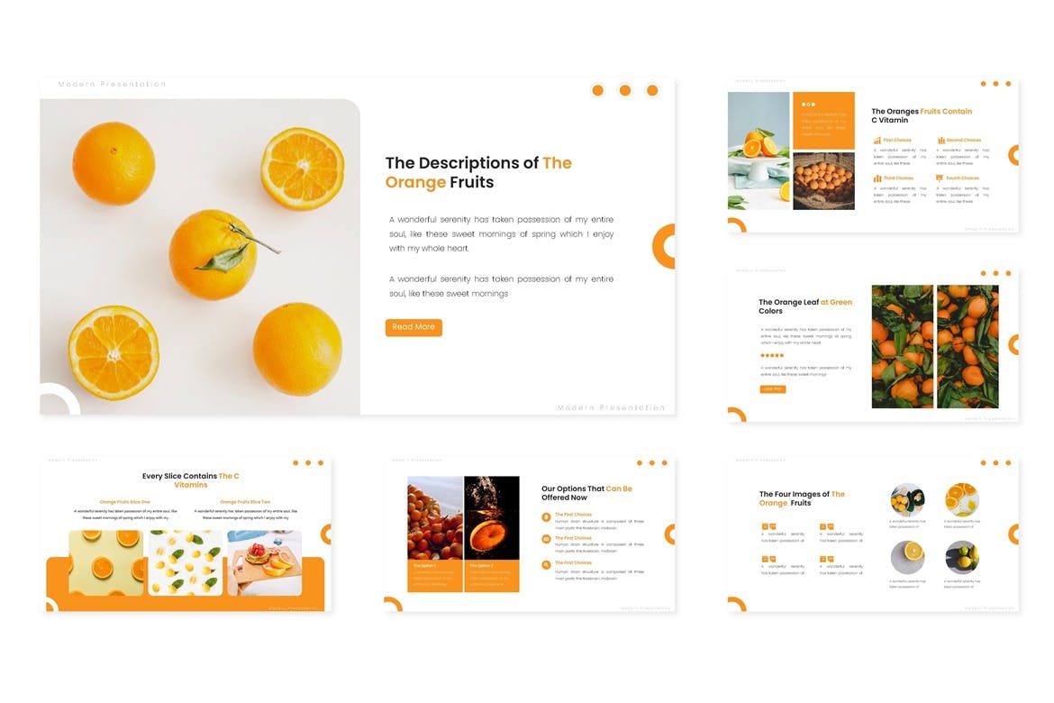 时尚简约好用的清新橙色配色水果主题keynote幻灯片演示模板（key）