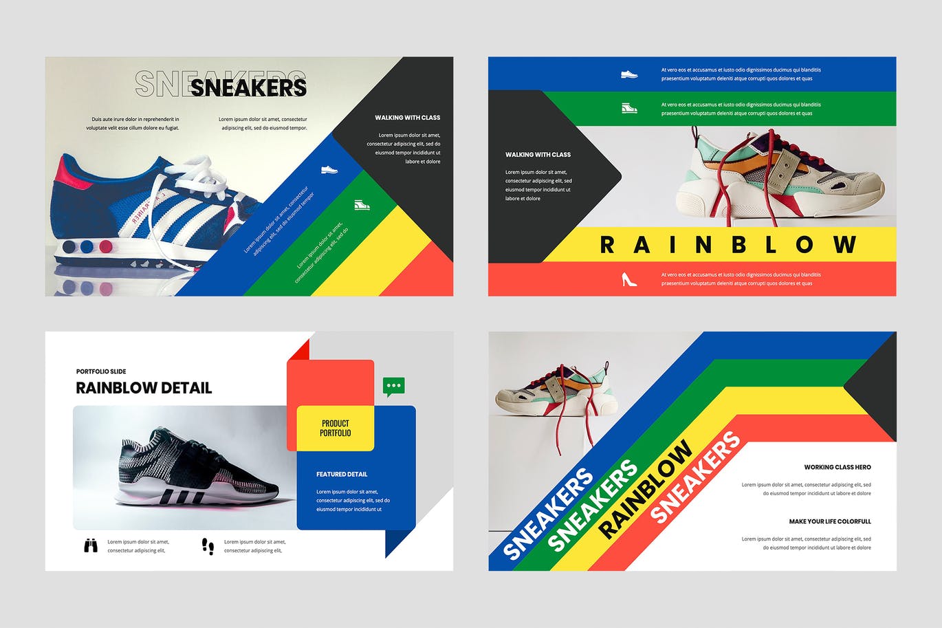 时尚高端简约复古风格七彩彩虹配色powerpoint幻灯片演示模板（pptx）