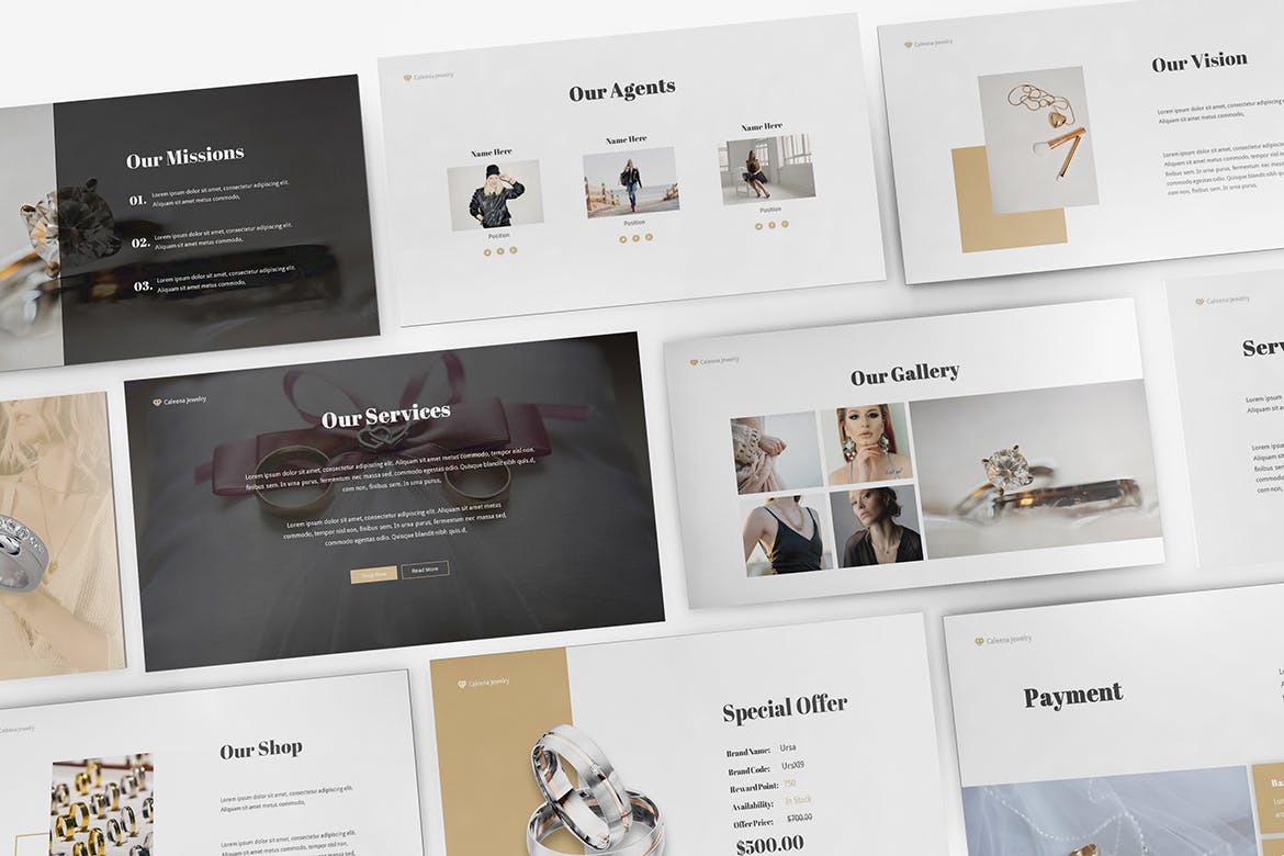 时尚高端优雅结婚婚礼珠宝店powerpoint幻灯片演示模板（pptx）