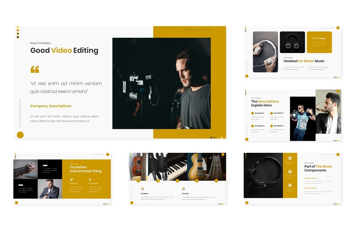 优雅高端时尚简约多功能音乐powerpoint幻灯片演示模板（pptx）