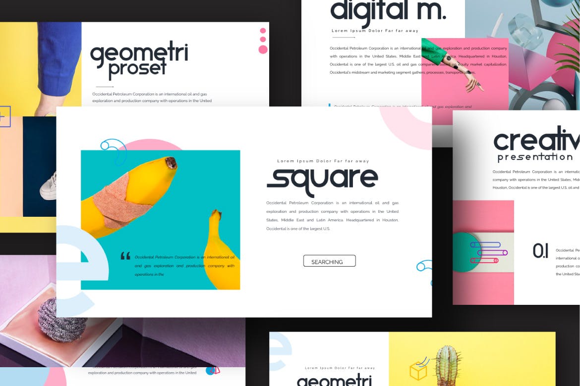 PPT模板 | 现代几何彩色时尚杂志独特优雅设计演示文稿幻灯片PPTX模板