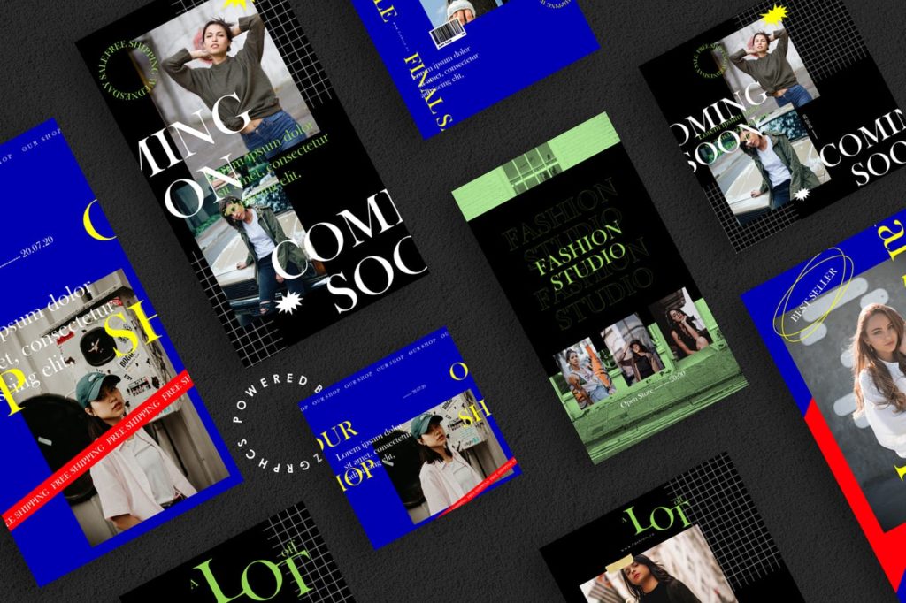 PPT模板 | 时尚潮流INS流行蓝色红色撞色系欧美版式社交媒体PowerPoint模板