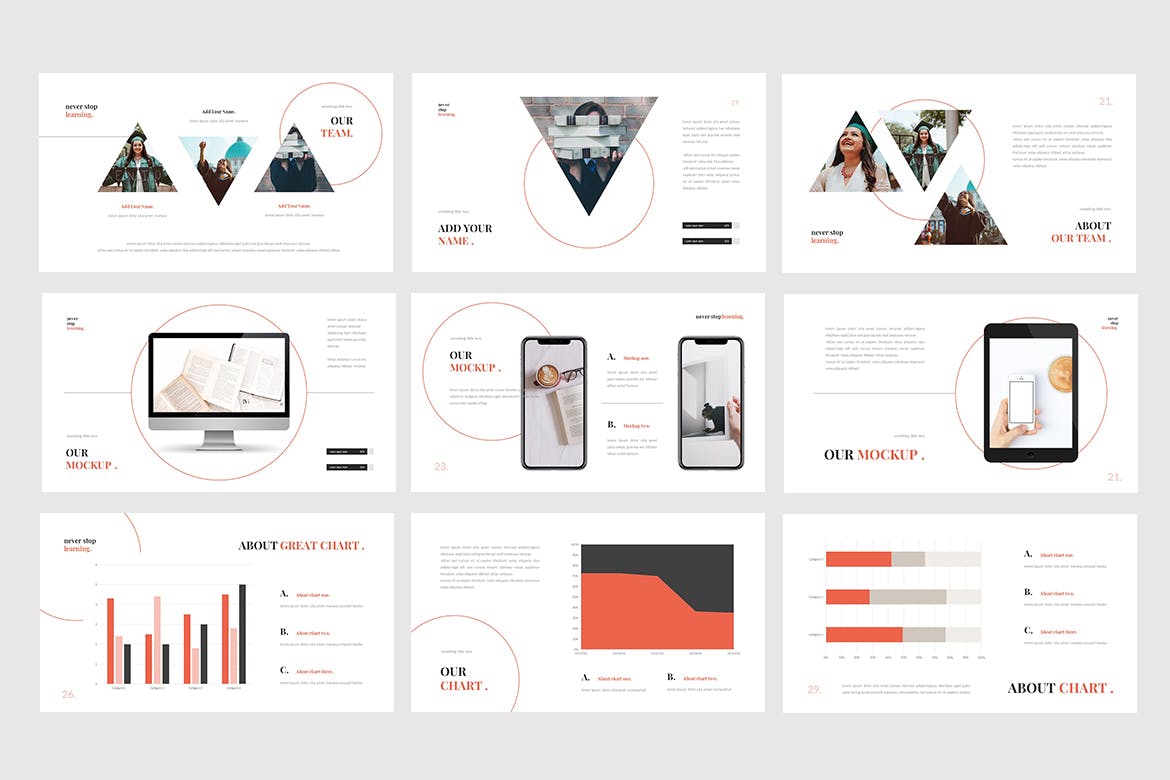 时尚高端简约清新几何图形powerpoint幻灯片演示模板（pptx）