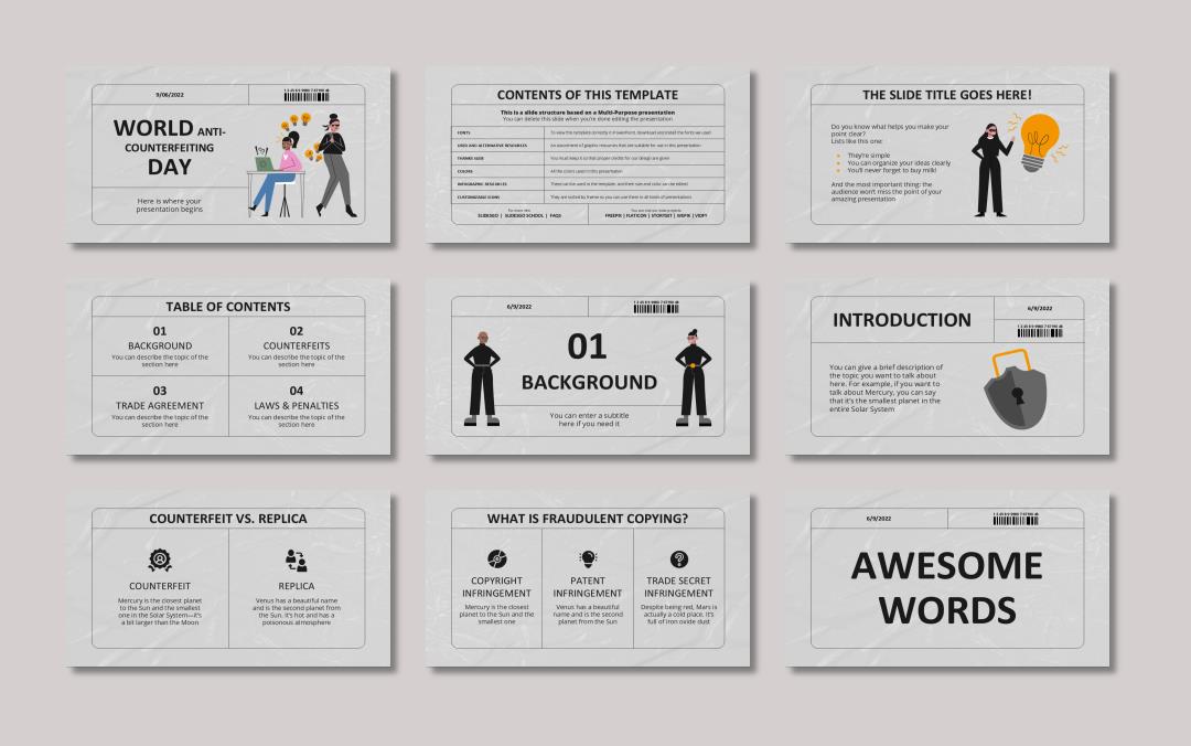 黑白简约卡通设计PPT模板