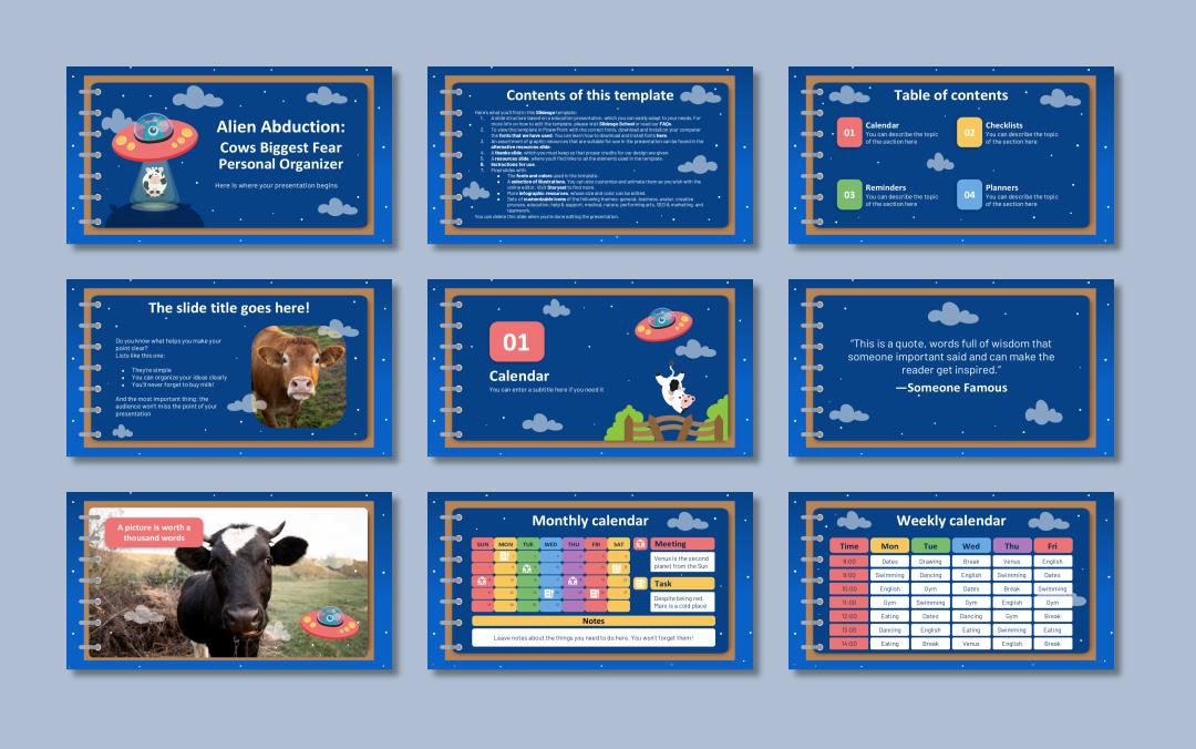 深蓝色卡通设计PPT模板