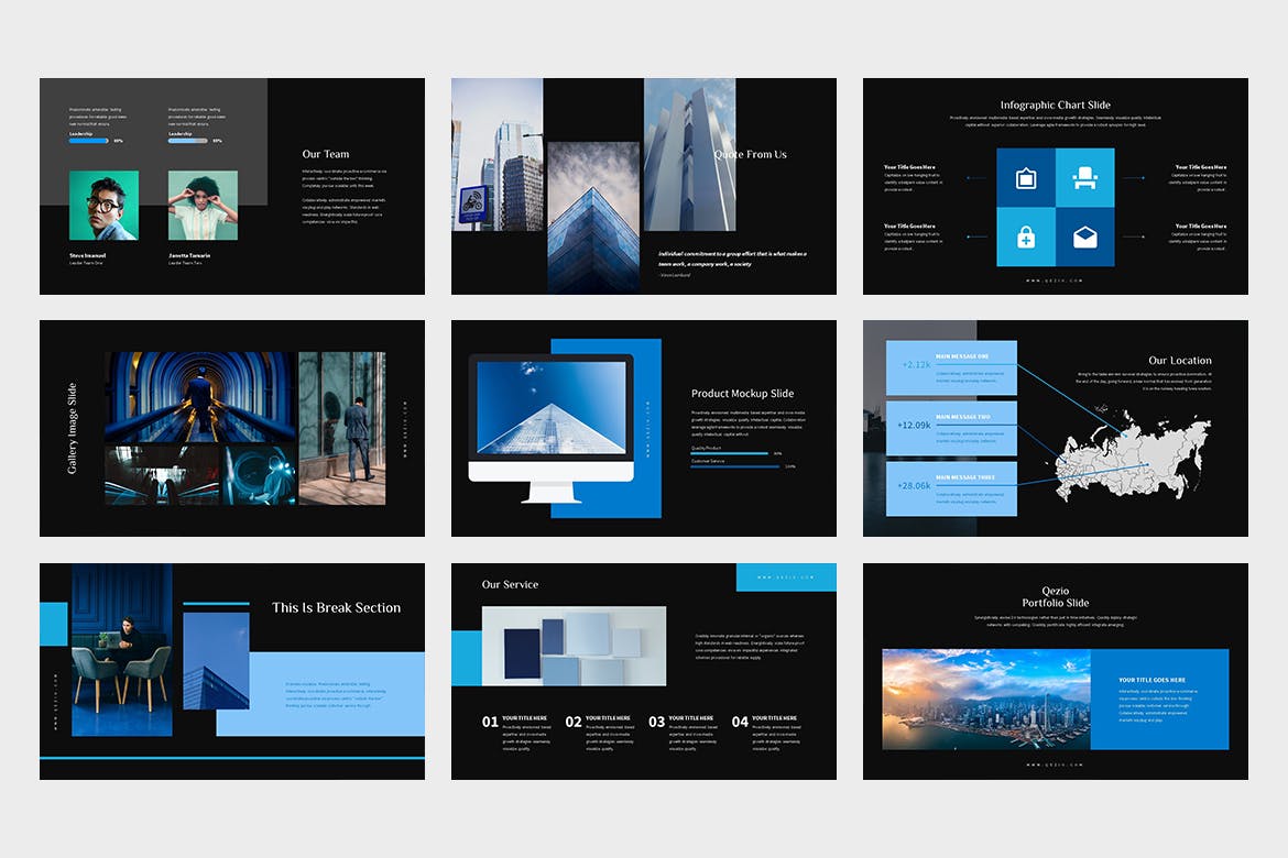 时尚高端简约蓝海蓝色商业商务powerpoint幻灯片模板下载（pptx）