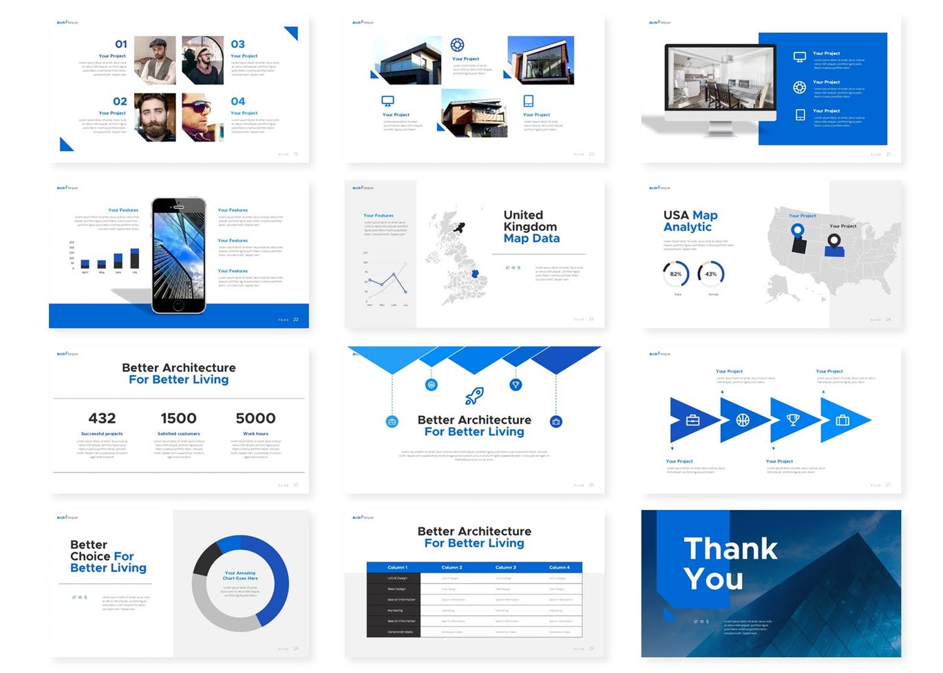 PPT模板 | 精美高级高端品牌商务蓝色信息图表完美插图演示模板