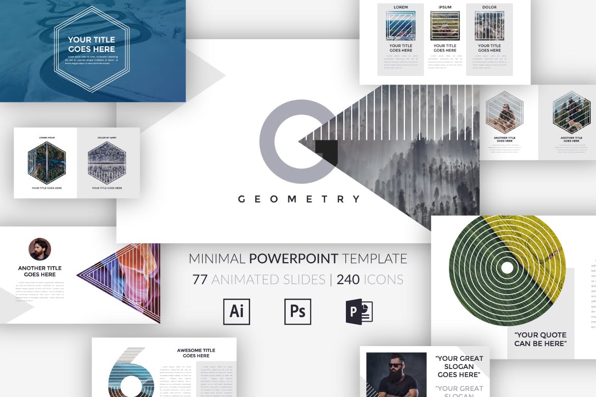 多几何设计图形创意PPT模板 ppt素材 精美商务ppt模板下载[PPTX]