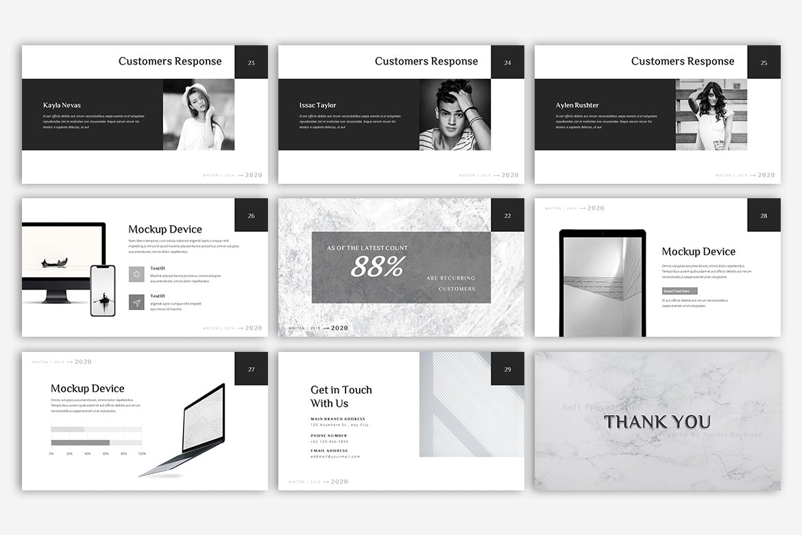 高端优雅时尚高级灰配色的高品质powerpoint幻灯片演示模板（pptx）