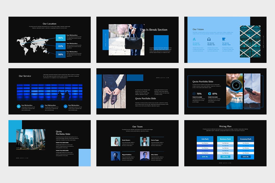 时尚高端简约蓝海蓝色商业商务powerpoint幻灯片模板下载（pptx）