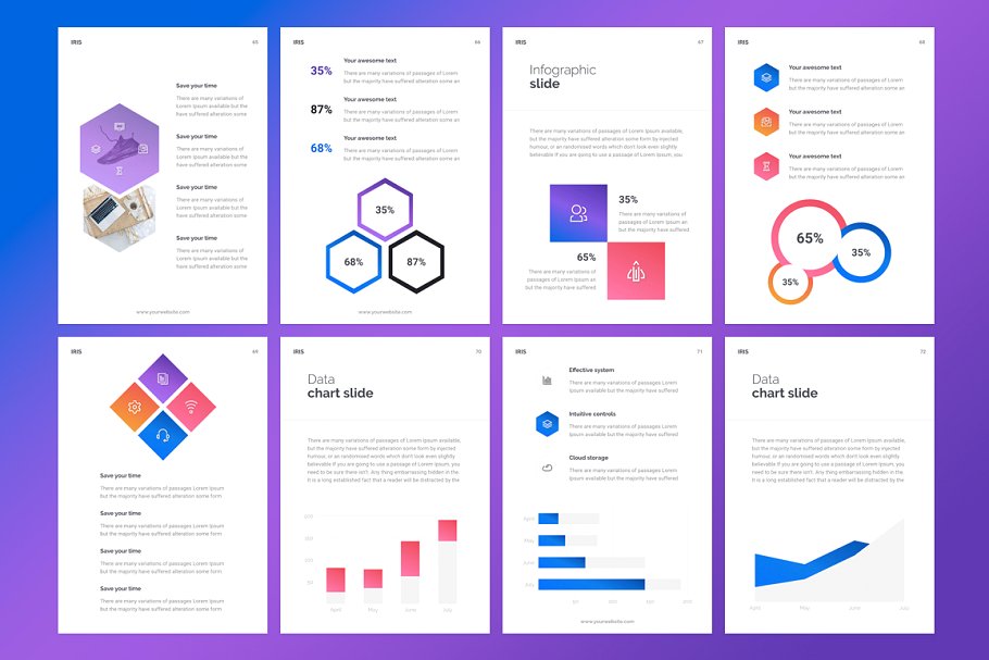 精美的彩色ppt素材 A4 | IRIS Keynote Template