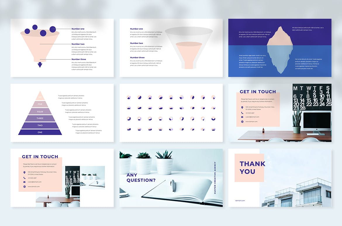 简约时尚优雅配色的创意机构主题演讲keynote幻灯片演示模板（key）