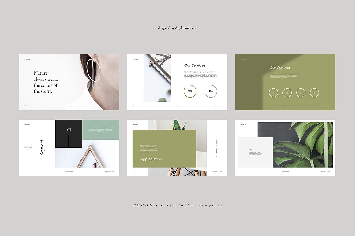 文艺绿植ppt素材 POHON PowerPoint Template